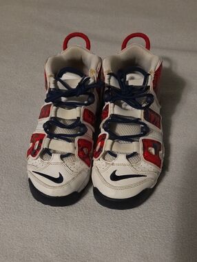 Nike Uptempo  Kids 6Y White, Red & Navy Athletic Sneakers